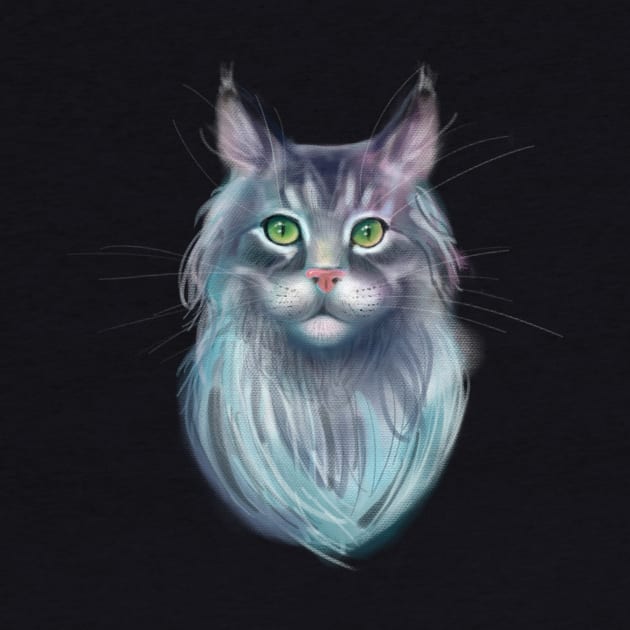 Grey Maine Coon Cat with Green Eyes by meridiem